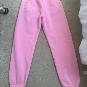 Pink Cozy Track Pants with Tapered Leg and Elastic Cuffs